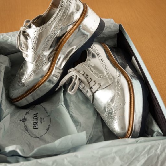 PRADA SILVER PLATFORM SHOES - Picture 3 of 4